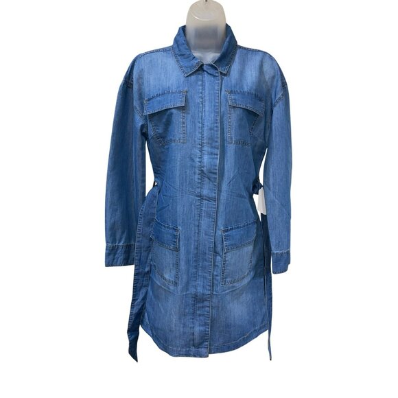 NWT Denim Long-Sleeve Belted Shirt Dress With Front Pockets By Kale Generation - Picture 6 of 8